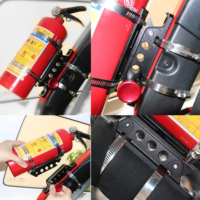 AUFER 2PCS Vehicle Universal Roll Bar Bottle / Fire Extinguisher Holder Mount Compatible with for Jeep Wrangler Gladiator Ford Bronco UTV Polaris RZR Can Am ATV,Adjustable, Aluminum - Image 2